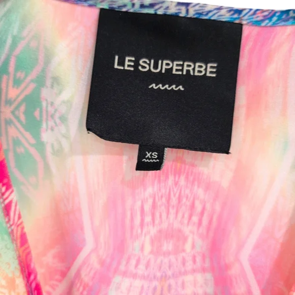LE SUPERBE Good Vibrations Blouse XS  Rainbow Long Sleeve Print Surplice Top - Picture 7 of 7